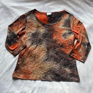 vintage y2k Fashion Bug fairy boho indie orange brown tie dye sequin top Large